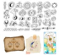 PRESSINART Magic Clear Stamps Celestial Stamps for Crafting Moon Phase Sun Star Evil Eyes Crystal Divination Silicone Seals DIY Photo Album Paper Carfts Scrapbooking Journaling Decoration Halloween