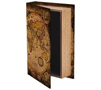 PRESSINART Map Book Box Faux Book Storage Boxes Vintage World Map Pattern 9.1 x 5.9 x 2 Inch Storage Organizers for Jewelry Trinket Wedding Memories Hobby Keepsake Photos Home Bookshelf Decoration