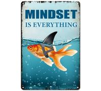 PRESSINART Mindset is Everything Metal Sign Shark Tin Signs Blue Ocean Fish Rectangle Vintage Inspirational Poster for Home Bars Restaurants Living Room Cafes Pubs Wall Art Decoration 12 x 8 Inch
