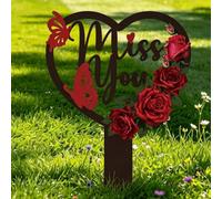 PRESSINART Miss You Grave Decorations for Cemetery 8.7 x 5.9 x 0.04 Inch Rose Butterfly Design, Memorial Flower Stakes Black Metal Grave Markers Sympathy Plaque for Garden Decoration