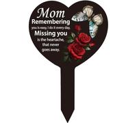 PRESSINART Mom Flower Stake Mom Grave Markers Rose Butterfly Heart Shaped Design Black Metal Cemetery Decorations Memorial Plaques for Loss of Mother Dear Ones Grave Outdoors Yard Garden Ornament