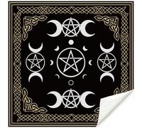 PRESSINART Moon Phase Altar Cloth Black Gold 19.7 x 19.7 Inch, Tarot Card Tablecloth Pentagram Moon Velvet Square Table Cloth for Spiritual Ritual Astrology Meditation Divination Tools Accessories