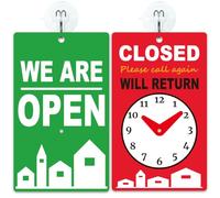 PRESSINART Open Closed Sign Red Green 7.87 x 4.72 Inch Will Return Sign with Suction Cup Hooks Red Green Double Sides PVC Return Time Clock Hanging Plate for Business Bars Retail Barbershop Restaurant