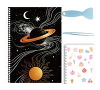 PRESSINART Planet Reusable Sticker Book Collecting 8.3 x 5.8 Inch A5 Size 40 Sheets Sticker Organizer Album Black Planet Moon Pattern Paper Labels Storage Holder Notebook with 1Pc Scraper and Tweezer