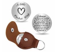 PRESSINART Pocket Hug Token A Little Pocket Hug Coin 1.2 Inch, Long Distance Relationship Keepsake Stainless Steel Double-Sided Inspirational Gifts with Leather Keychain for Couples Soulmate Friends