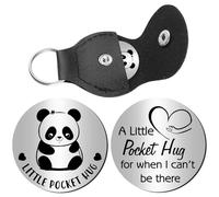 PRESSINART Pocket Hug Token Keychain Long Distance Relationship Keepsakes Gift Panda Stainless Steel Coin A Little Pocket Hug Coin with Leather Keychains 1.2 Inch for Christmas Thanksgiving Gifts