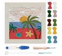 PRESSINART Punch Needle Kit Beach Punch Embroidery Kit Sunset at the Seaside Theme Handcraft Embroidery Art for Adults Beginner Tree Stitching Starter Set with Needle Tool Instruction Pattern Yarns