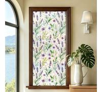 PRESSINART Rainbow Window Privacy Film Lavender Removable Vinyl Static Cling Stain Glass Window Cling Floral UV Heat Blocking Film for Glass Doors Living Room Bedroom Bathroom Decor 17.5" x 39.4"