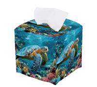 PRESSINART Sea Turtle Tissue Box Cover Leather Facial Tissue Box Holder Ocean Themed Square Paper Organizer Dispenser for Bathroom Bedroom Kitchen Vanity Home Car Desk Countertop Night Stands Office