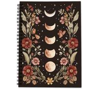 PRESSINART Spiral Journal Notebook Moon Floral Journal 6 x 8 Inch Moon Phases Pattern 80 Pages A5 College Ruled Notebook Spiral Celestial with Pocket Flower Notepad Office Study Stationery for Writing