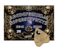 PRESSINART Spirit Board Wood Divination Set Skull Pattern Talking Pendulum Dowsing Board with Heart Planchette 12 x 8 Inch Witchcraft Decor for Adults Party Fun Family Gathering Mystic Game Supplies