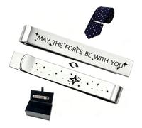 PRESSINART Stainless Steel Tie Clip 2.17 x 0.31 Inch, Tie Bar Clip May the Force Be With You Engraved Necktie Pin Mens Suit Accessory for Sci Fi Fans Business Office Party Birthday