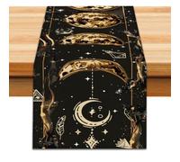 PRESSINART Stars and Moon Table Runner Gothic Runner for Table Black Moon Phases Astrology Starry Pattern Mystical Holiday Living Room Kitchen Dining Indoor Scarf for Home Party Decor 13 x 72 Inch