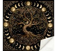 PRESSINART Tarot Card Tablecloth 19.7 x 19.7 Inch Divination Table Cloth Tree of Life Black Golden Velvet Square Altar Cloth for Spiritual Ritual Astrology Meditation Divination Tools Accessories
