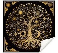 PRESSINART Tarot Card Tablecloth Divination Table Cloth Tree of Life Black Golden Velvet Square 19.69 Inch Altar Cloth for Witchcraft Spiritual Ritual Astrology Meditation Divination Tools Accessories