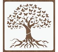 PRESSINART Tree of Life Template Large Tree Stencils 12 x 12 Inch Butterfly Pattern Reusable Plastic Hollow Out Drawing Pictures Stencil for Wood Wall Floor Glass Furniture DIY Art Crafts Home Decor
