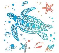 PRESSINART Turtle Wall Stencil 12 x 12 Inch Reusable for Drawing DIY Crafts Home Decor, Sea Animal Templates for Wood Wall Floor Glass Furniture Art Design Tracing Scrapbook Project