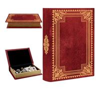 PRESSINART Vintage Book Shaped Storage Box 9.1 x 5.9 x 2 Inch Faux Book Trinket Box Red Retro Pattern Decorative Storage Organizers for Jewelry Trinkets Wedding Keepsake Photos Home Bookshelf Decor