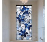 PRESSINART Window Privacy Film Blue Flowers 17.5 x 39.4 Inch Removable Vinyl Static Cling, Stain Glass Window Cling Decorative UV Heat Blocking Rainbow Decals for Glass Doors Living Room Home Decor