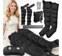 Pressotherapy for Home Abdomen and Legs, Machine Boots Device Pressotherapy Professional Leg, 6 Chambers Circulation Massager (Black Legs+Abdomen+Arms, M+10CM Wide Band)