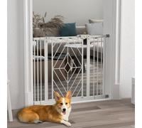 PawHut Pressure Fit Safety Gate w/ Auto Closing Door, Double Locking, 74-100cm Openings, White