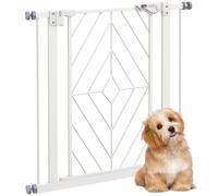 PawHut Pressure Fit Safety Gate for Doorways and Staircases, Dog Gate with Auto Closing Door, Pet Barrier for Hallways with Double Locking, Openings 74-80cm - White White