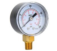 Pressure Gauge 1/8inch BSPT, Dual Scale Pointer Type Transparent Dial Cover Metal Outer Case Accurate Measurement 0-15psi,0-1bar Metal Outer Case Bottom Mount Connection