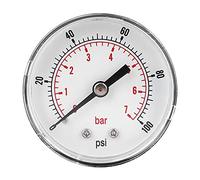 Pressure Gauge, 50mm Dial 1/4 BSPT Mini Mechanical Pressure Gauge Rear Connection Gas Mini Dual Scale Economical Universal Pressure Gauge for Fuel Air Oil Water Liquid(0-100psi 0-7bar)