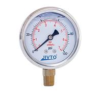 Pressure Gauge,Glycerin Liquid Filled,2-1/2" Dual Scale Dia,0-100 psi/bar/kpa,1/4" BSPP Male Brass Connection,Lower Mount, Stainless Steel Case,for Pneumatic,Pump,Hose,Well Tank,Gas Air Water Oil