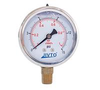 Pressure Gauge,Glycerin Liquid Filled,2-1/2" Dual Scale Dia,0-15 psi/bar/kpa,1/4" BSPP Male Brass Connection,Lower Mount, Stainless Steel Case,for Pneumatic,Pump,Hose,Well Tank,Gas Air Water Oil