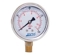 Pressure Gauge,Glycerin Liquid Filled,2-1/2" Dual Scale Dia,0-160 psi/bar/kpa,1/4" BSPP Male Brass Connection,Lower Mount, Stainless Steel Case,for Pneumatic,Pump,Hose,Well Tank,Gas Air Water Oil