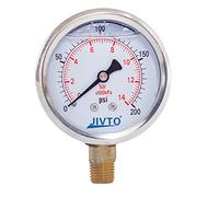 Pressure Gauge,Glycerin Liquid Filled,2-1/2" Dual Scale Dia,0-200 psi/bar/kpa,1/4" BSPP Male Brass Connection,Lower Mount, Stainless Steel Case,for Pneumatic,Pump,Hose,Well Tank,Gas Air Water Oil