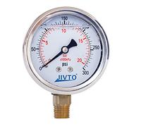 Pressure Gauge,Glycerin Liquid Filled,2-1/2" Dual Scale Dia,0-300 psi/bar/kpa,1/4" BSPP Male Brass Connection,Lower Mount, Stainless Steel Case,for Pneumatic,Pump,Hose,Well Tank,Gas Air Water Oil