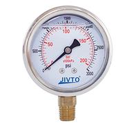Pressure Gauge,Glycerin Liquid Filled,2-1/2" Dual Scale Dia,0-3000 psi/bar/kpa,1/4" BSPP Male Brass Connection,Lower Mount, Stainless Steel Case,for Pneumatic,Pump,Hose,Well Tank,Gas Air Water Oil