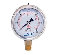 Pressure Gauge,Glycerin Liquid Filled,2-1/2" Dual Scale Dia,0-60 psi/bar/kpa,1/4" BSPP Male Brass Connection,Lower Mount, Stainless Steel Case,for Pneumatic,Pump,Hose,Well Tank,Gas Air Water Oil