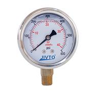 Pressure Gauge,Glycerin Liquid Filled,2-1/2" Dual Scale Dia,0-600 psi/bar/kpa,1/4" BSPP Male Brass Connection,Lower Mount, Stainless Steel Case,for Pneumatic,Pump,Hose,Well Tank,Gas Air Water Oil