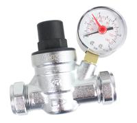 SPARES2GO Boiler Pressure Reducing Regulator Valve with Gauge for 22mm & 15mm Copper Piping
