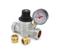 Pressure Reducing Valve 15mm & 22mm, Adjustable 1-6 Bar Brass Water Pressure Regulator with Gauge for Compression and Copper Pipe, Hulthor