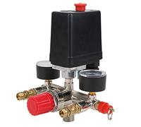 Pressure Switch Manifold Regulator for Air Compressor, Metric 90-120PSI Adjustable Double Outlet Tube Control Valve, Dual Horizontal Switch Gauges Normally Closed