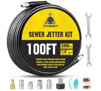 Pressure Washer Drain Jetter - Sewer Jetter Kit for Pressure Washer 100ft 1/4 Inch NPT Hose Nozzles and Adapter 5800PSI Clears Clogs in Pipes & Sewer Lines