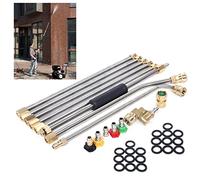 Pressure Washer Extension Wand, 4000 PSI High Pressure Washer Gun Extension Rod Power Washer Replacement Lance with 5 Nozzle Tips, 1/4 Inch Quick Connect, 20 Pcs Rubber Ring (with 30°+90° Curved Rod)