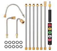 Pressure Washer Extension Wand, 9.25ft/ 111inch Power Washer Lance 6 Spray Nozzle 1/4" Quick Connect, with 3 Curved Rod 10 Rubber Ring, 4000 PSI Roof Cleaner Gutter Cleaner Window Washing Accessories