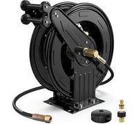 Pressure Washer Hose Reel, Double Arm Retractable Reel, Automatic Rewind, High Performance Steel, for Air Water Oil, Heavy Duty Design