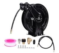 Pressure Washer Hose Reel, Retractable Heavy Duty Steel with 49.21ft Hose, 4000PSI, Double Arm Design, 8-Position Ratchet Lock, Solid Brass Fittings