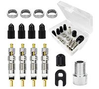 Presta Valve Core Replacement Set, AOBETAK 15 Pcs Tubeless Bicycle Valve Adapter Universal Valve Core Lock Brass Presta Valve Core Remover and Plastic Caps Rim Nuts Kit for Road and MTB Bike