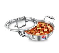 Prestige 30cm/5.0L Tri-Ply Stainless Steel Splendid Kadai with Lid|Gas and Induction Compatible|Even Heat Distribution| Thick Gauge Tri-Ply Body| Perma Cool Handles|15 Year Warranty