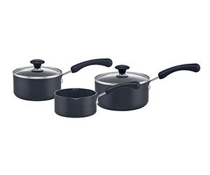 Prestige - 3pc Saucepan set With Lids - Super Tough Easy Clean - Diamond Shield Non Stick - Oven Safe - 14/16/18cm, Black