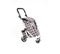 Prestige 4 Wheel Large 42L PUSH or PULL LIGHTWEIGHT Shopping Trolley Cart with Brakes, Adjustable Handles, 8L Separate Cool Bag, (FULLY ASSEMBLED READY TO USE) (Dark Check)