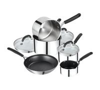 Prestige Made To Last Stainless Steel Pan Set Non Stick - 5 Piece Induction Pan Set with Frying Pan, Milk Pan & Set of 3 Saucepans with Straining Lids, Durable Dishwasher Safe Cookware