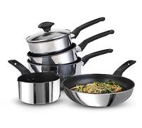 Prestige 9 x Tougher SS 4+1 Set with Free Milkpan (16/18/20cm Cov Saucepan, 25cm Frypan, Milkpan), Silver